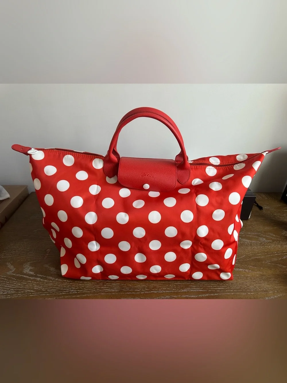 Longchamp Le Pliage Polka-dot travel Bag In Orange - Picture 1 of 8
